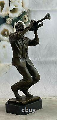 Black African American Trumpet Horn Player Jazz Musician Bronze Marble Statue