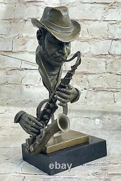 Black African American Trumpet Horn Player Jazz Musician Bronze Marble Statue