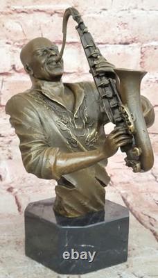 Black African American Trumpet Horn Player Jazz Musician Bronze Marble Statue