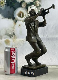 Black African American Trumpet Horn Player Jazz Musician Bronze Marble Statue