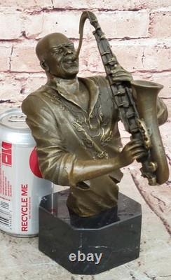 Black African American Trumpet Horn Player Jazz Musician Bronze Marble Statue