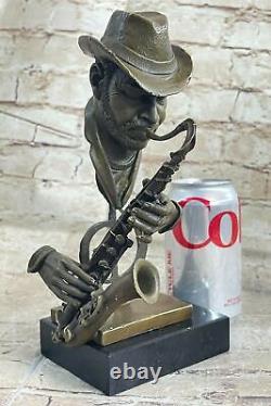 Black African American Trumpet Horn Player Jazz Musician Bronze Marble Statue