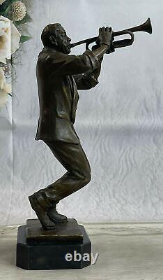 Black African American Trumpet Horn Player Jazz Musician Bronze Marble Statue