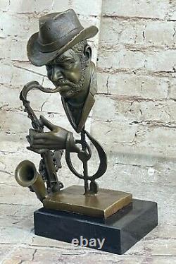 Black African American Trumpet Horn Player Jazz Musician Bronze Marble Statue
