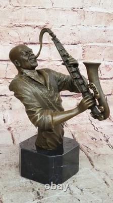 Black African American Trumpet Horn Player Jazz Musician Bronze Marble Statue