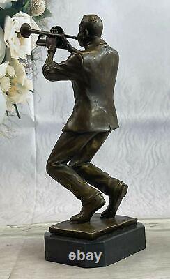 Black African American Trumpet Horn Player Jazz Musician Bronze Marble Statue