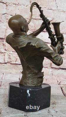 Black African American Trumpet Horn Player Jazz Musician Bronze Marble Statue