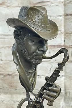 Black African American Trumpet Horn Player Jazz Musician Bronze Marble Statue