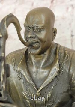Black African American Trumpet Horn Player Jazz Musician Bronze Marble Statue