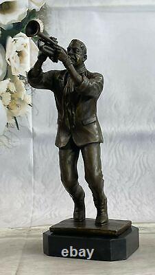 Black African American Trumpet Horn Player Jazz Musician Bronze Marble Statue