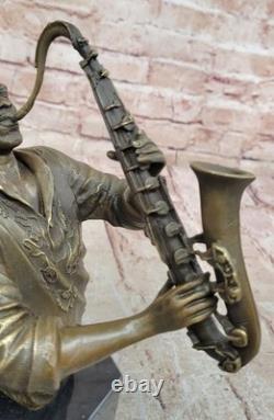 Black African American Trumpet Horn Player Jazz Musician Bronze Marble Statue