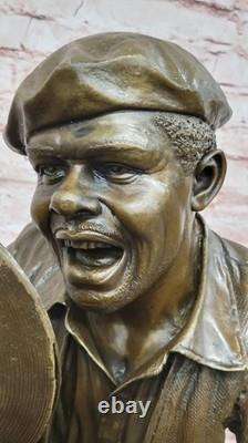 Black African American ccPlayer Jazz Musician Bronze Marble Base Statue