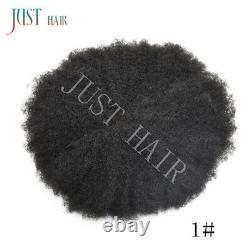 Black Afro Curl Mens Toupee Poly Skin 100%Human Hair African American Hairpieces