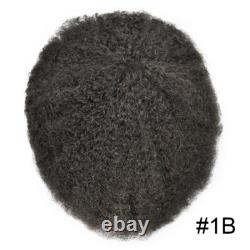 Black Afro Curl Mens Toupee Poly Skin 100%Human Hair African American Hairpieces