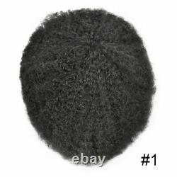 Black Afro Curl Mens Toupee Poly Skin 100%Human Hair African American Hairpieces