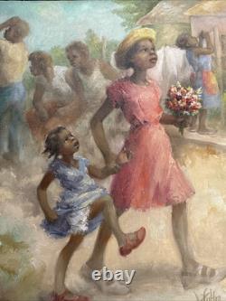 Black Americana Painting Portrait African American Family Listed Jean Fulton Oil
