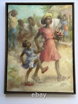 Black Americana Painting Portrait African American Family Listed Jean Fulton Oil