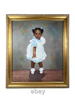 Black Americana Young Girl Portrait Vintage 90s African American Oil Painting