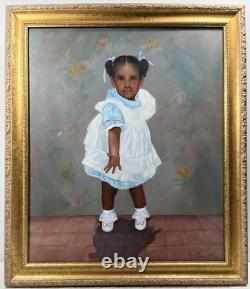 Black Americana Young Girl Portrait Vintage 90s African American Oil Painting