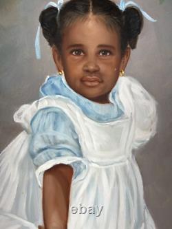 Black Americana Young Girl Portrait Vintage 90s African American Oil Painting