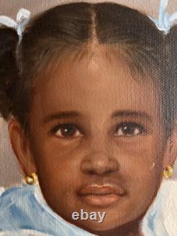 Black Americana Young Girl Portrait Vintage 90s African American Oil Painting