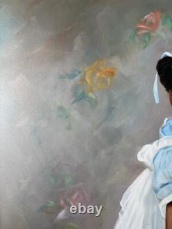 Black Americana Young Girl Portrait Vintage 90s African American Oil Painting
