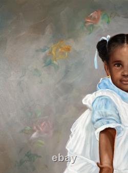 Black Americana Young Girl Portrait Vintage 90s African American Oil Painting
