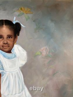 Black Americana Young Girl Portrait Vintage 90s African American Oil Painting