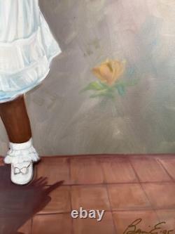 Black Americana Young Girl Portrait Vintage 90s African American Oil Painting