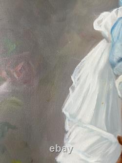 Black Americana Young Girl Portrait Vintage 90s African American Oil Painting