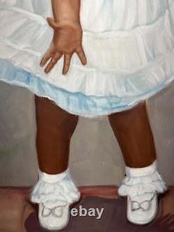 Black Americana Young Girl Portrait Vintage 90s African American Oil Painting