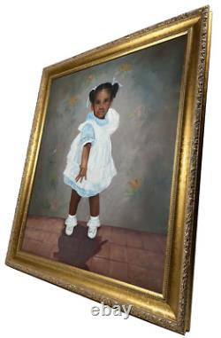 Black Americana Young Girl Portrait Vintage 90s African American Oil Painting