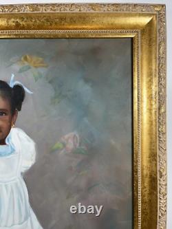 Black Americana Young Girl Portrait Vintage 90s African American Oil Painting