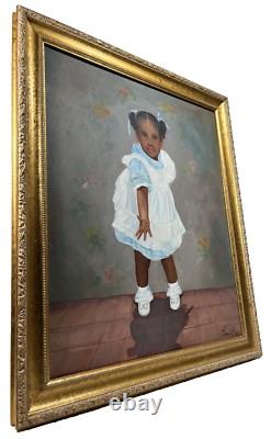 Black Americana Young Girl Portrait Vintage 90s African American Oil Painting