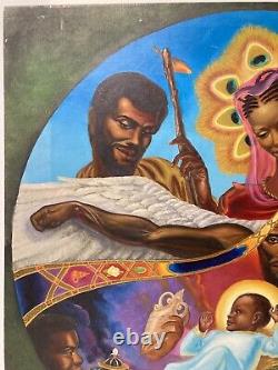 Black Jesus African American Religious Church Mural Style Vintage Rare Painting