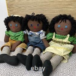 Black Raggedy Ann & Andy Dolls Vintage 26 Handmade African American -Lot Of 3