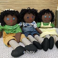 Black Raggedy Ann & Andy Dolls Vintage 26 Handmade African American -Lot Of 3