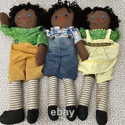 Black Raggedy Ann & Andy Dolls Vintage 26 Handmade African American -Lot Of 3