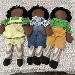 Black Raggedy Ann & Andy Dolls Vintage 26 Handmade African American -Lot Of 3