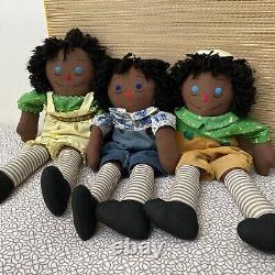 Black Raggedy Ann & Andy Dolls Vintage 26 Handmade African American -Lot Of 3