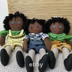 Black Raggedy Ann & Andy Dolls Vintage 26 Handmade African American -Lot Of 3