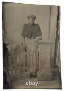 Black Woman Unusual Woolen Boucle Cape Tiny Waist African American Tintype Photo Black Woman Unusual Woolen Boucle Cape Tiny Waist African American Tintype Photo