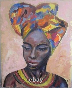 Black woman painting, art african american woman, portrait black woman painting