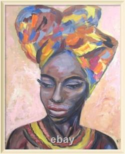 Black woman painting, art african american woman, portrait black woman painting