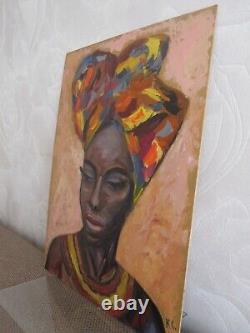 Black woman painting, art african american woman, portrait black woman painting