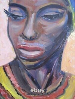 Black woman painting, art african american woman, portrait black woman painting