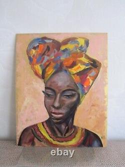 Black woman painting, art african american woman, portrait black woman painting