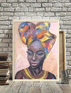 Black woman painting, art african american woman, portrait black woman painting