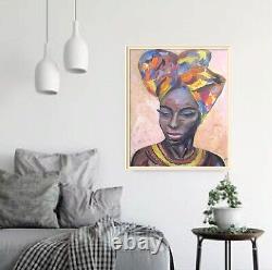 Black woman painting, art african american woman, portrait black woman painting