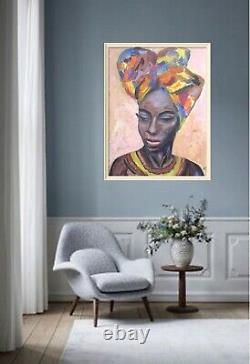 Black woman painting, art african american woman, portrait black woman painting